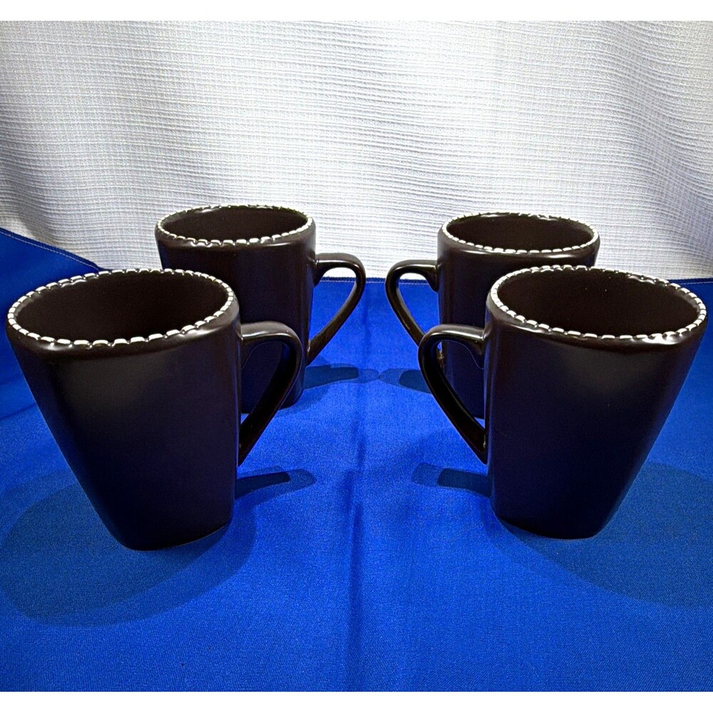 Southern Living at Home Mario Batali Italian Stitch Mugs Brown Ceramic Set of 4